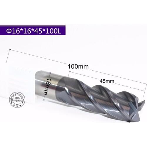 16mm*16mm*100mm,Freeshipping,CNC solid carbide end mill,TiAlN coated end milling cutter,HRC50 4 Flutes spiral milling cutter