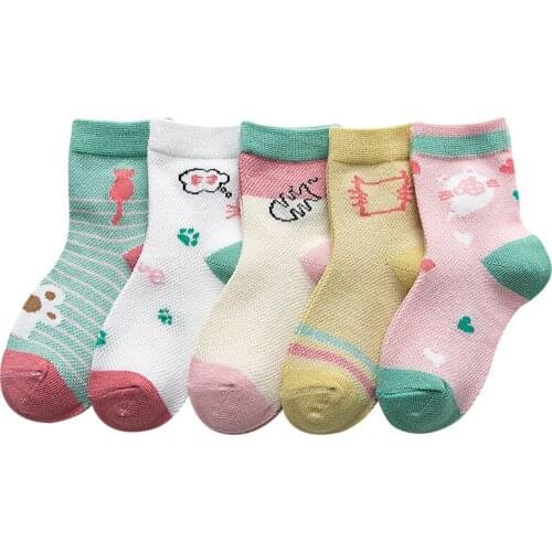 5 Pairs/Lot Cute Pattern Cotton Kids Socks Breathable Cartoon Robot Pink Baby Boys Girls Spring Summer Socks for 0-9 Years
