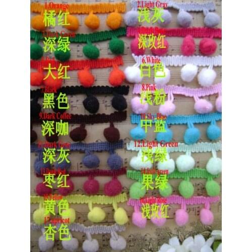 Cotton Ball diameter 1.3-1.5CM colours right angle ball top lace DIY handwork Fashion and Accessories Pom pom lace 20meter/lot