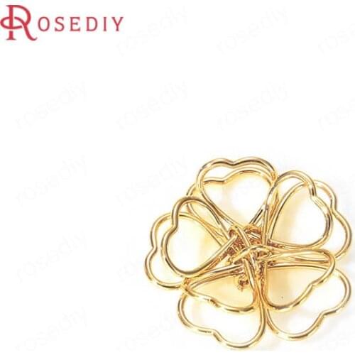 10PCS 16x16MM 24K Gold Color Brass 3D Flower Charms Pendants Jewelry Making Supplies Diy Findings Accessories