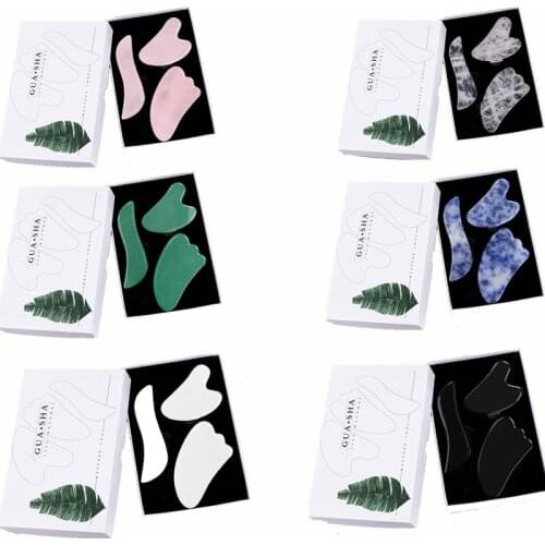 3pcs/Set Rose Quartz Face Massage Gua Sha Board Crystal Stone Jade Massager Body Facial Eye Scraping Acupuncture Gouache Scraper