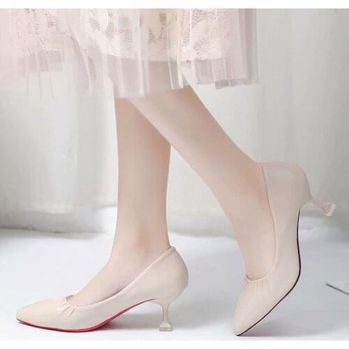 High Heels Dress Shoes Basic Pumps Woman Ol Work Shoes Female basic Slip on Thin heels Pointed toe Shoes Boat shoes 7697G