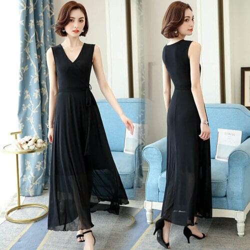 Fashion Vestidos female summer chiffon printing mesh sleeveless V-neck Lotus leaf slim Long section elegant sweet dress D293