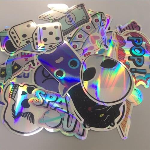 20Pcs/Set Cool Laser Star Stickers For Motorcycle Notebook Trolley Case Skateboard Colorful Skull Cross Dope Sticker Pack Decals