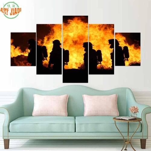 New 5 Pieces/sets Canvas Art 5 panels HD Firefighters Canvas Paintings Decorations For Home Wall Art Prints Canvas \R292