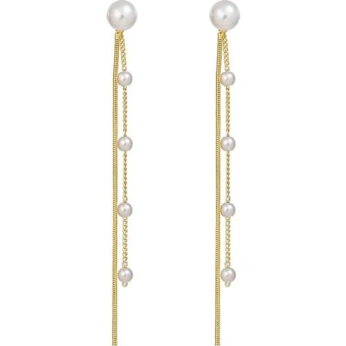 New Jewelry Small Simulation Pearl Temperament Fashion Versatile Long Sweet Girl Tassel Earrings Kolczyki Aretes De Mujer