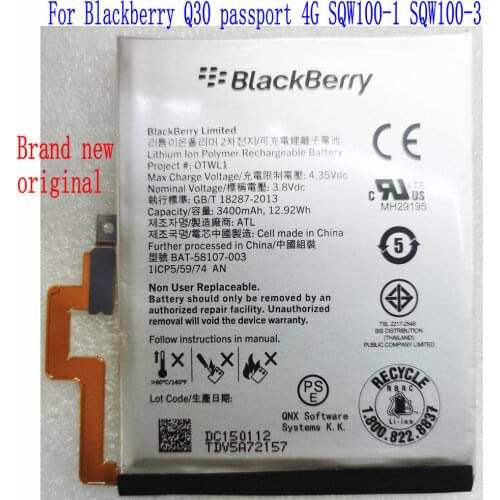 Brand new original 3400mAh BAT-58107-003 Battery For Blackberry Q30 passport 4G SQW100-1 SQW100-3 Mobile Phone