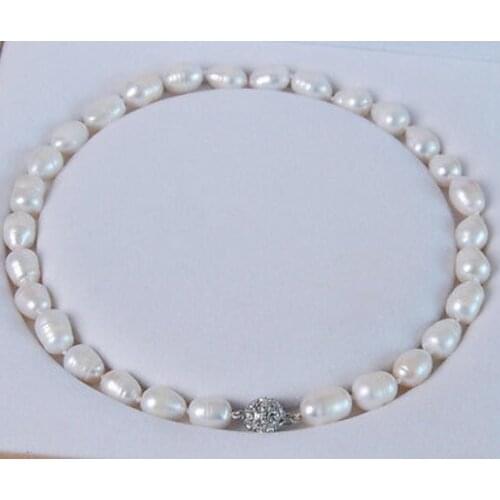 Hot sale Big 11-13MM Genuine white akoya cultured pearl necklace Magnet Clasp 18" natural Luxury Ms. girl Wedding Jewelry