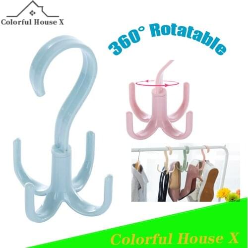 Plastic Hook Family Storage Rotatable Hanger Multi-Functional Load-Bearing Strong S Hook For Kitchen And Bathroom 4 Claws Pink