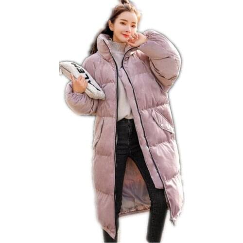 Pleuche Winter Women Coats 2018 Long Cotton-Padded Warm Women Thicken Wadded Jackets Female Stand-Collar OL Parkas Lady Q1080