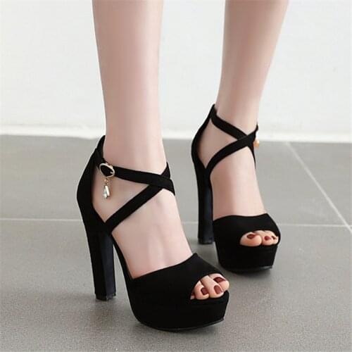 New Wedding Women Sandals High Heels Solid Ankle Strap Platforms Women Shoes Fashion Sexy black Party Ladies Sandals Shoes