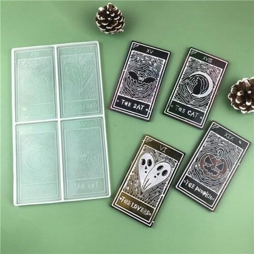 Halloween Pumpkin Ghost Cat Pattern Tarot Card Resin Mold Handmade Halloween Card Silicone Mold