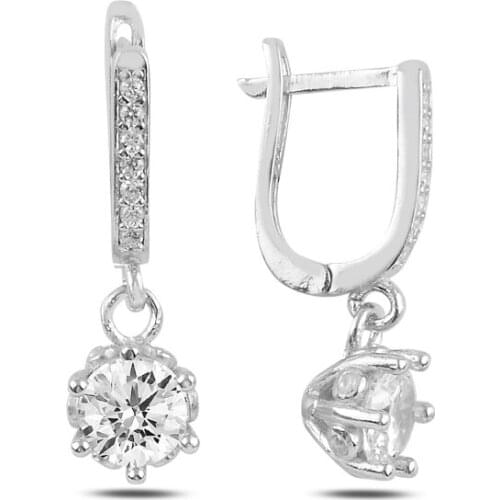 Silverlina Silver Zircon Stone Dangle Engagement Earrings