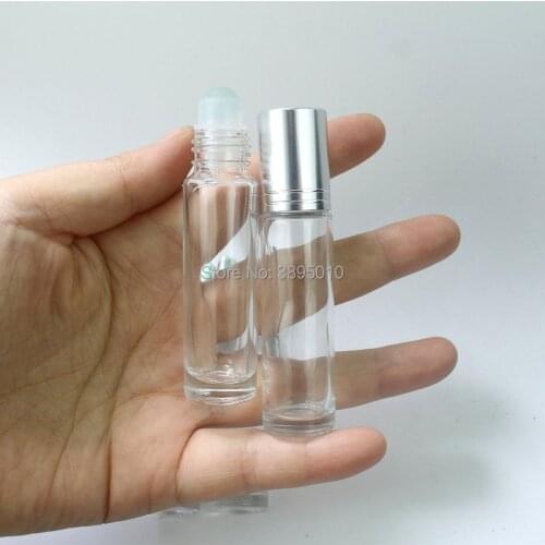 10ml Glass Roll On Perfume Bottle Frosted Essential Oil Vials with glass Roller Ball and Silver Cap F462