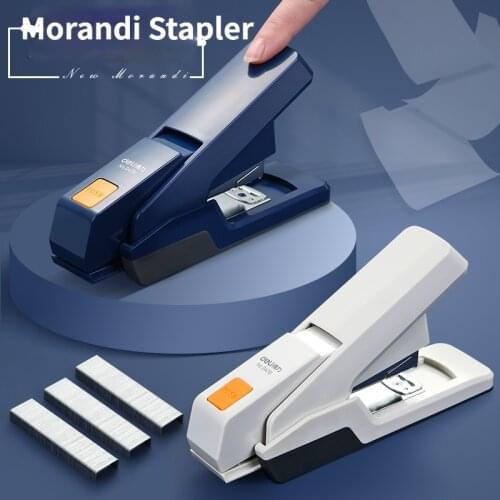 Deli Morandi color Stapler Creative Pure Color Binding Machine give staples kawaii School office supplies White/Black