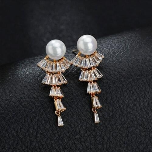 Trending Products 2021 Long Fringe Copper Set AAA Zircon Earrings For Women European American S925 Silver Needle Tassel Eardrop