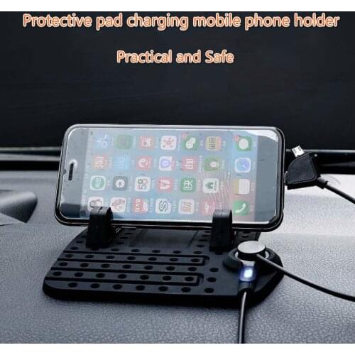 Universal Car Mat Silica Gel Mobile Phone Holder Magnetic Car USB Charger Black Safe Non-skid Pad Charging Mobile Phone Bracket
