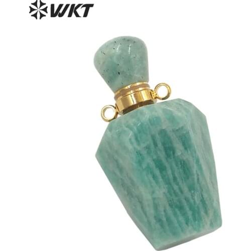 WT-P1691 New color Natural gold Stainless steel green stone perfume bottle pendant lady essencial oil bottle pendant