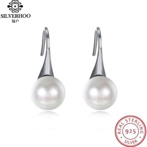 SILVERHOO Women Earrings 925 Sterling Silver Vintage Jewelry Simple Trendy Shell Pearl Stud Earring Anniversary For Girlfriend