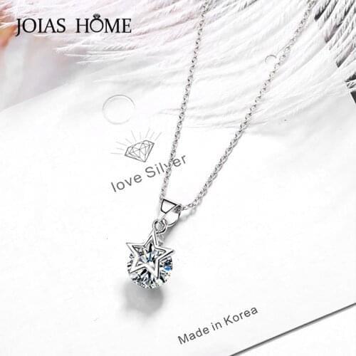 JoiasHome Korean 925 Sterling Silver Necklace with Star Shape Zircon Gemstone Pendant for Women Fine Jewelry Wedding Party Gift