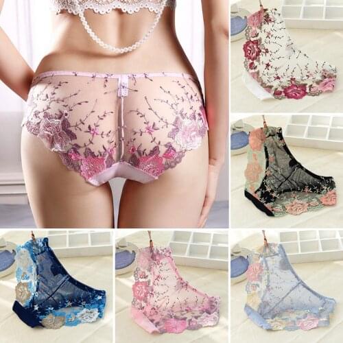 Women Sexy Lace Transparent Embroidered Thin Underwear Charming Flower Pattern Briefs For Female Summer Lady Shorts Panties