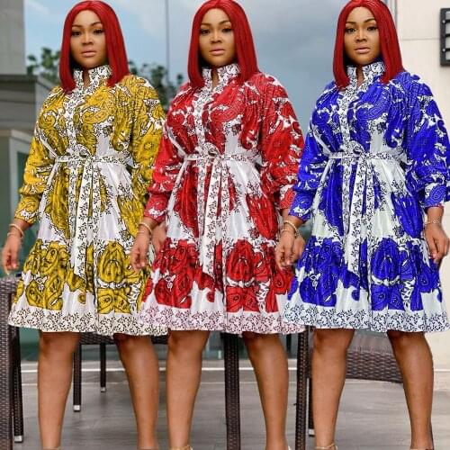 Fashion Elegant Women Printed Plus Size African Dress For Party Night 2021 Spring Summer Modest Lady Office Work Wear Dresses
