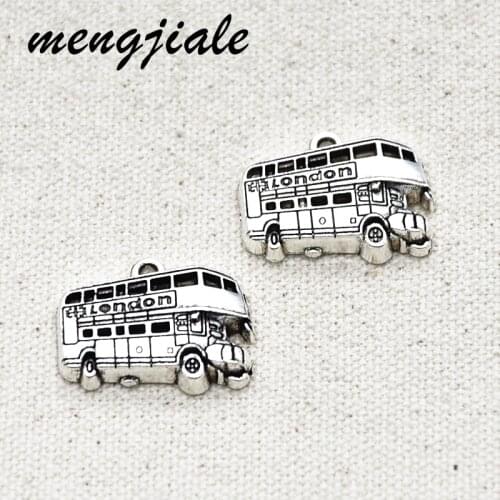 10pcs Antique Silver London Bus Charms Alloy Metal Car Pendants For DIY Jewelry Accessories Making 25*19mm