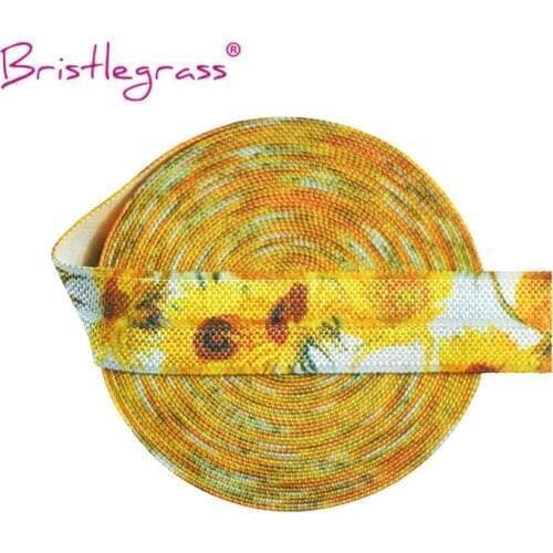 BRISTLEGRASS 100 Yard by Roll 5/8" 15mm Van Gogh Sunflower Print FOE Fold Over Elastics Spandex Satin Band Hair Tie Dress Sewing