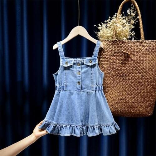 2021 Girls Kids Denim Strap Drss Baby Spring Summer Jeans Dresses Children Birthday Vestidos Children Clothes