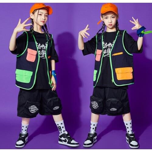 2021 Jazz Dance Costumes Street Dance Wear For Boys Girls Rave Clothes Loose Vest Hiphop Outfits Performance Dance Wear DN9024