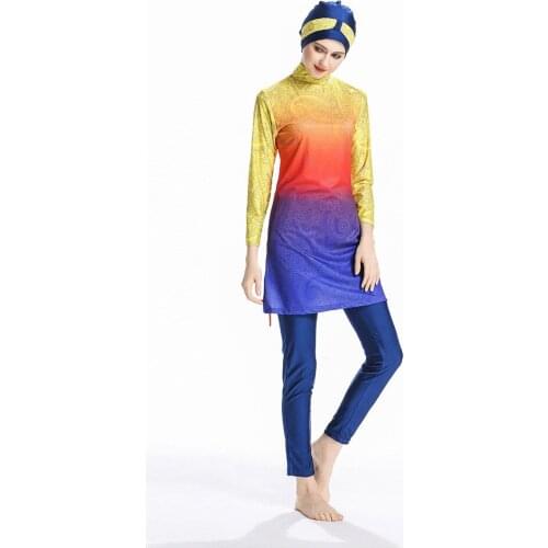 2021 Muslim Swimwear Large Size Swimsuit Plus Swimwear for Women Long Sleeve Full Coverage Bathing Suit With Cap Tween Beachwear