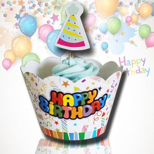 24pcs/lot birthday Cupcake Wrappers Toppers Kids Party Birthday Decoration supply Design cupcake decorating tools