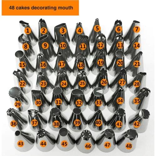 48Pcs/set Cake Decorating Supplies Kit Cupcake Icing Piping Nozzles Pastry Tips Stainless steel Cake Baking Tools Accessories