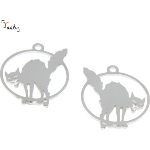 5pcs/lot Wildcat black cat charm Wildcat black cat sabot cat IWW Stainless steel Charm pendant 26x22mm