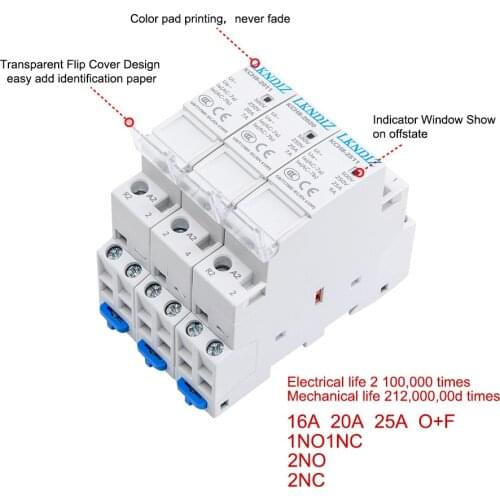 AC 220V 2P Din Rail Mounted Household Modular AC Contactor for Smart Home House Hotel 16A 20A 25A 2NC 2NO 1NO1NC 50/60Hz