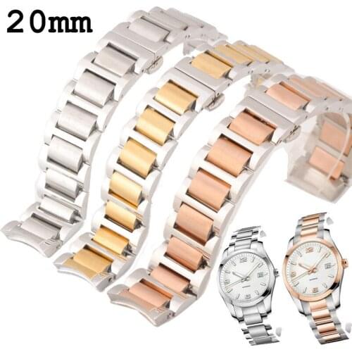 20MM Watch Accessories Steel Strap FOR Longines- Compaq Conquest Watch Band Bracelet Solid Stainless Steel Curved Mouth Chain