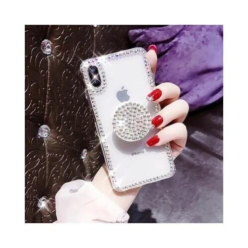 Bling Rhinestone Soft Back Phone Case For Samsung S6 S7 S8 S9 S10 Plus Lite Note5 8 9 Diamond High Quality Bracket Phone Cover
