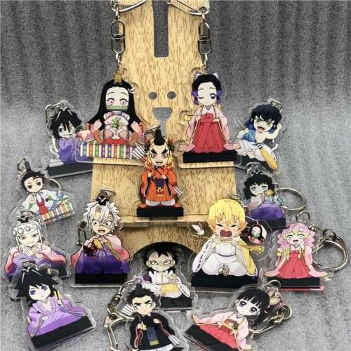 Anime Demon Slayer Keychain Kamado Tanjirou Kamado Nezuko Rengoku Kyoujurou Cosplay Kawaii Acrylic Pendant Keyring Prop