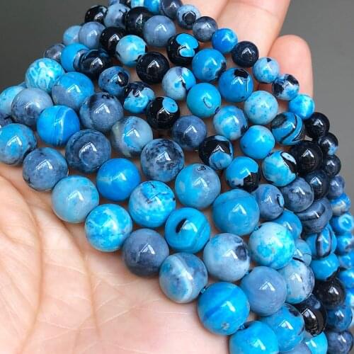 Natural Stone Blue Fire Agates Beads Round Loose Spacer Accessories Beads For Jewelry Making 6 8 10mm Diy Bracelet Necklace 15"