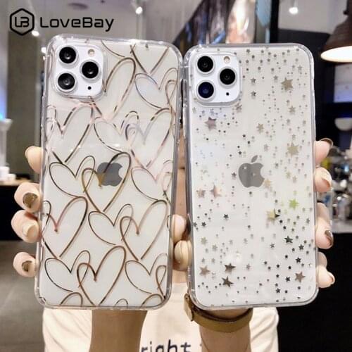 Lovebay Love Heart Phone Case For iPhone 11 12 Pro SE 2020 X XR XS Max 7 8 Plus Transparent Electroplated Soft TPU Back Cover