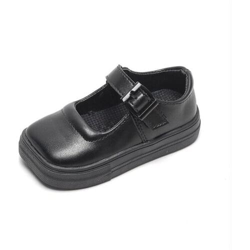 Black Girls Small Leather Shoes Autumn Square-toe Cute Wedding Platform Children Flat Heel Moccasins