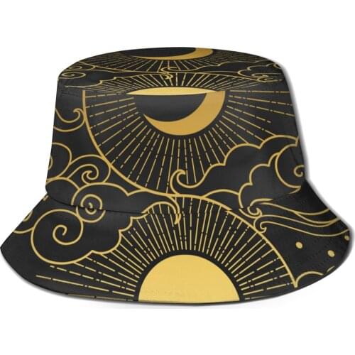 CINESSD New Fashion Bucket Hats Fisherman Caps For Women Men Gorras Summer Oriental Style Sun Moon Clouds Stars