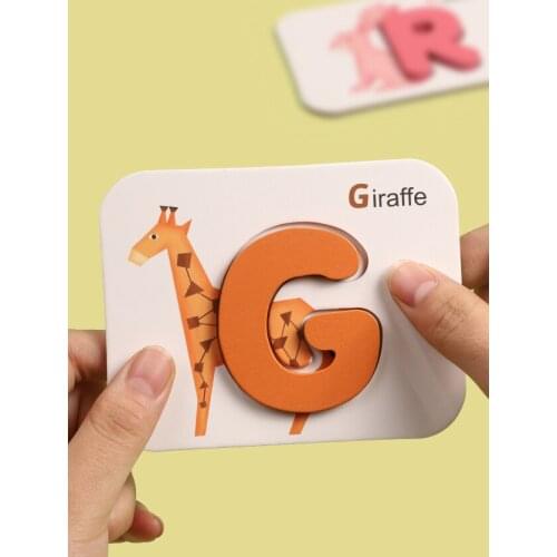 Wooden numbers animal English letter flash cards alphabet matching puzzle montessori educational toys puzzles for kids