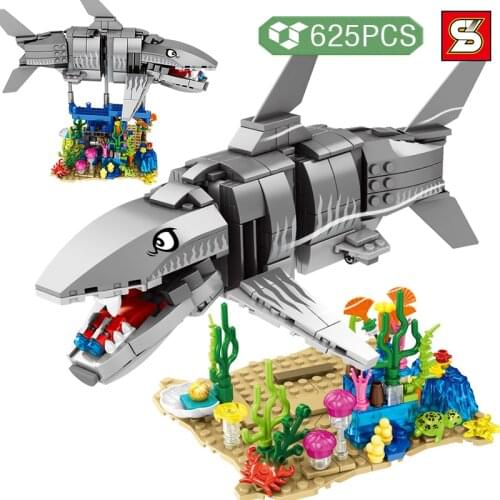 SY BLOCK ideas Sea Shark Model Building Blocks Dinosaur Animal World Bricks Educational Toys Birthday Gift For Children