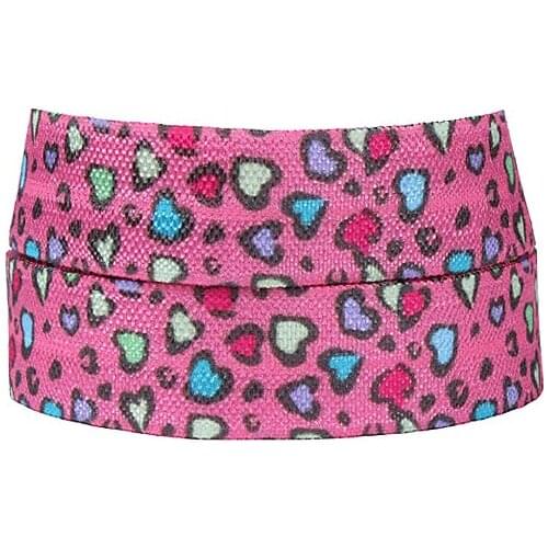 FLRA Elastic(100yards/lot) Pink leopard printed heat transfer fold over elastic ribbons