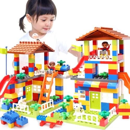 Big Size Slide Blocks City Colorful House Roof Big Particle DIY Building Blocks Castle Brick Toys For Children Kids Girls Gift