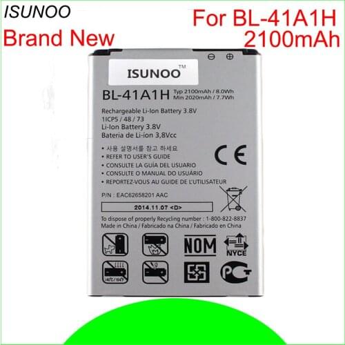ISUNOO 10pcs/lot 2100mAh BL-41A1H Battery For LG LS660 LS660P F60 D390N EAC62638301 Batterie Bateria Batterij