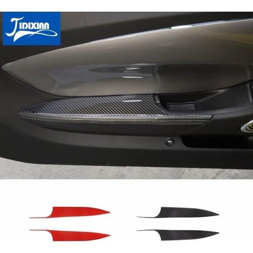JIDIXIAN Soft Carbon Fiber Car Door Armrest Panel Handle Decoration Sticker For Chevrolet Camaro 2012-2015 Interior Accessories
