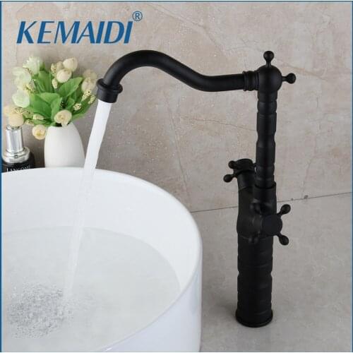 KEMAIDI Tall Bathroom Torneira Double Handle Swivel 360 Matte Black Wash Basin Sink Lavatory Faucets Faucet Mixer Tap