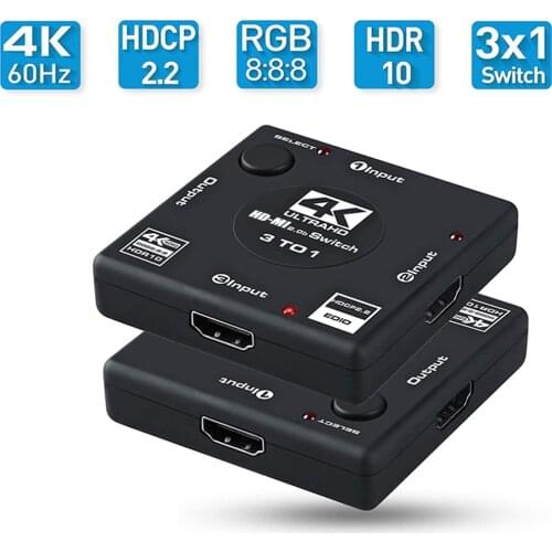 Switcher 3x1 HDMI-compatible 4K@60Hz Ultra HD Splitter 3 in 1 out HDCP2.2 RGB8:8:8 HDR10 Adapter for PS4/3 XBOX